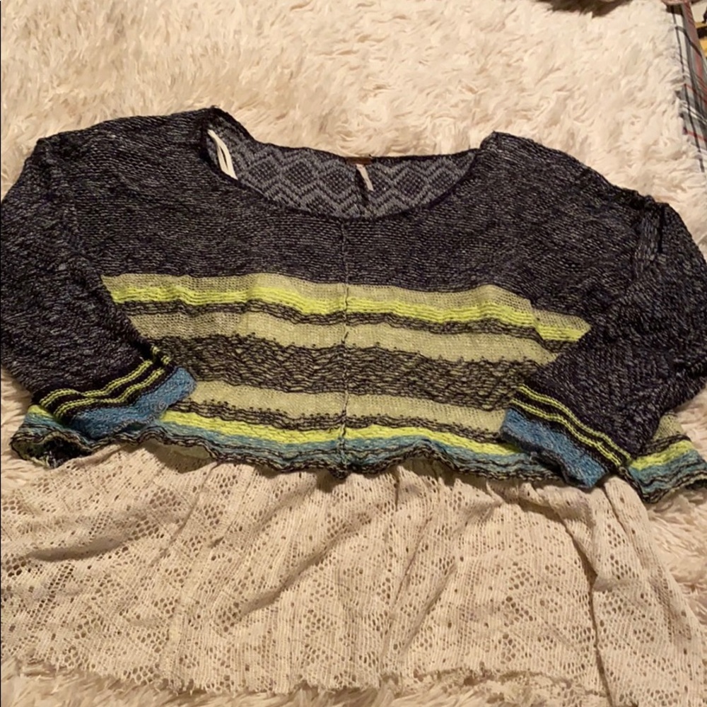 Free People crop sweater with lace tank lining